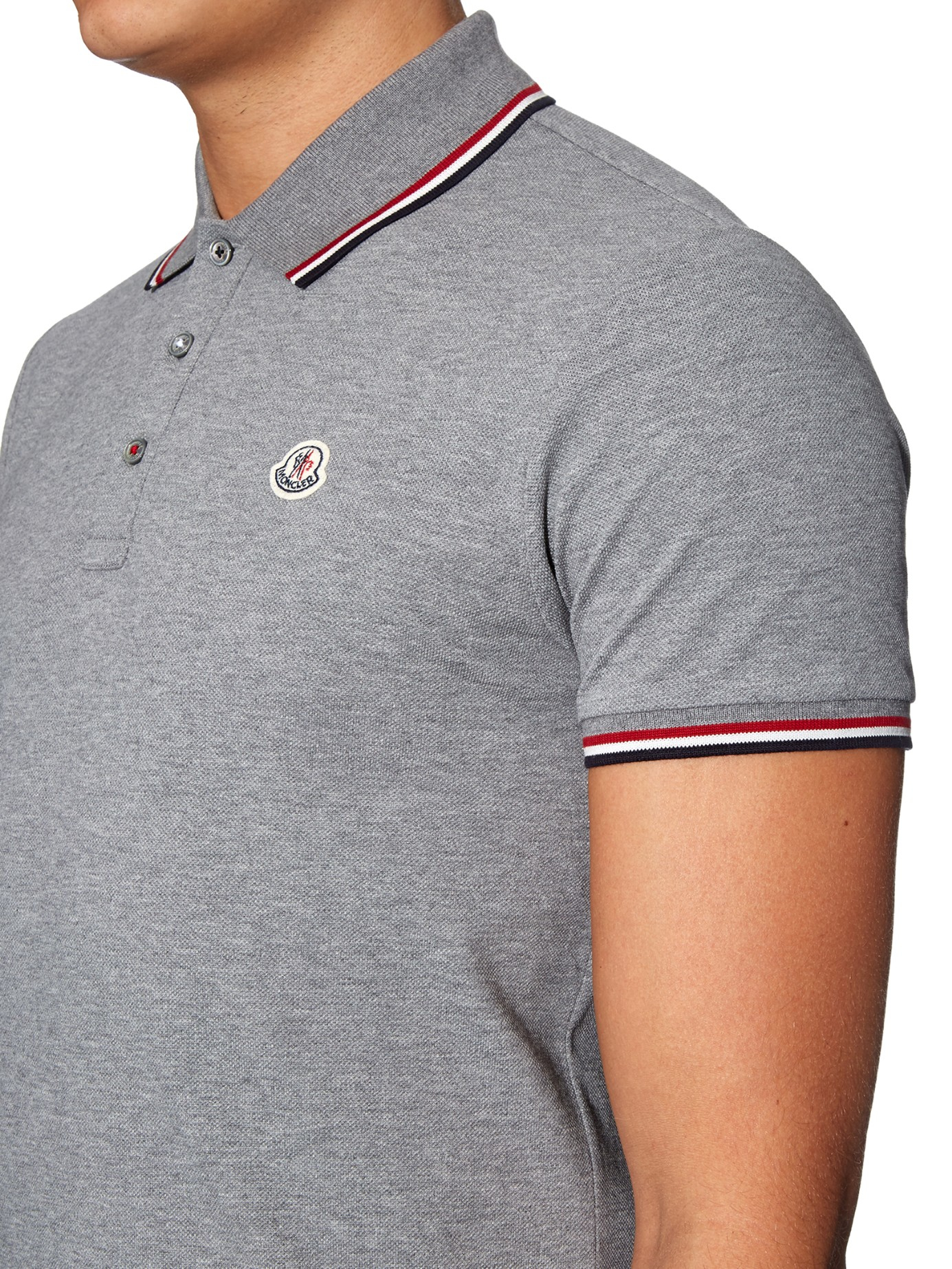 Moncler Striped-trim Cotton-piqué Polo Shirt in Black for Men | Lyst