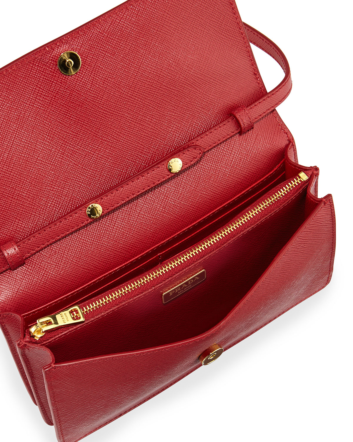 Prada Saffiano Mini Cross-Body Bag in Red | Lyst