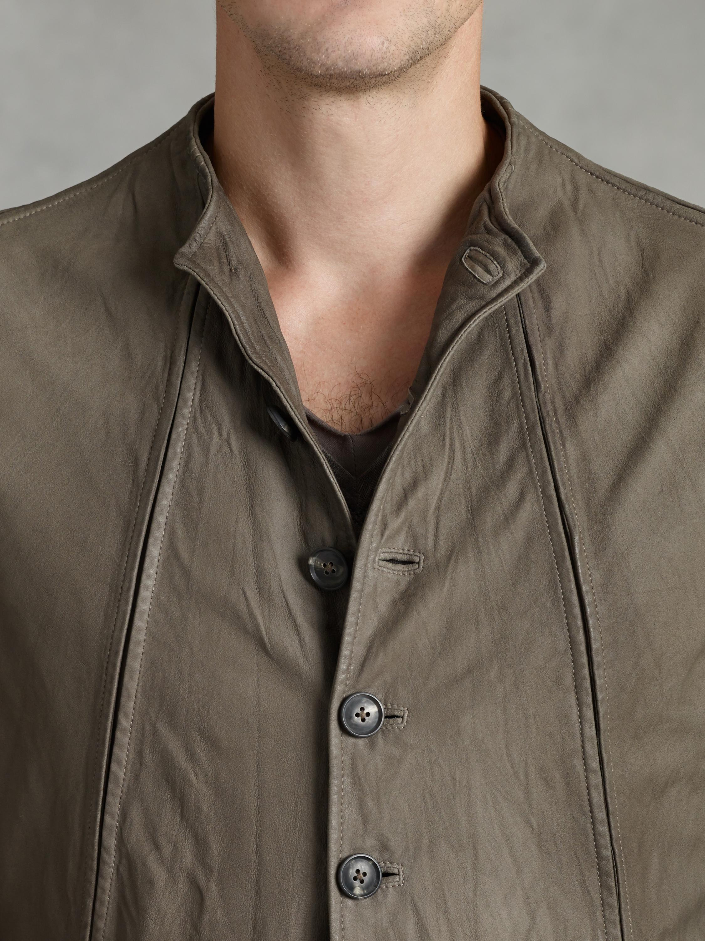 Lyst John Varvatos Funnel Neck Leather Jacket in Gray for Men