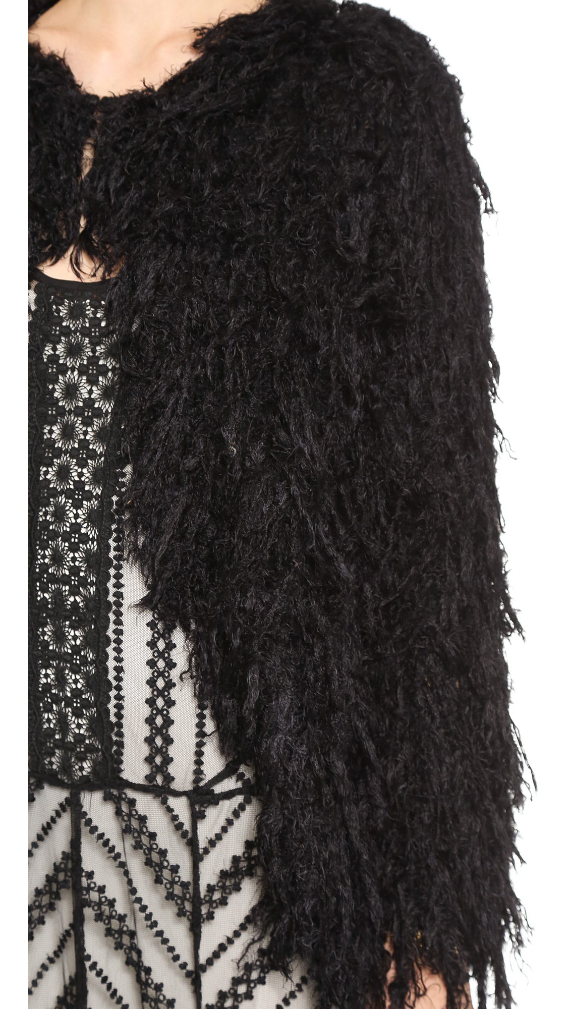 Free people Faithful Shaggy Cardigan - Sand in Black | Lyst