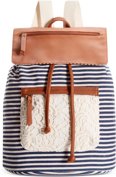 Madden Girl Posey Backpack in Blue (Navy Stripe/Crochet) | Lyst