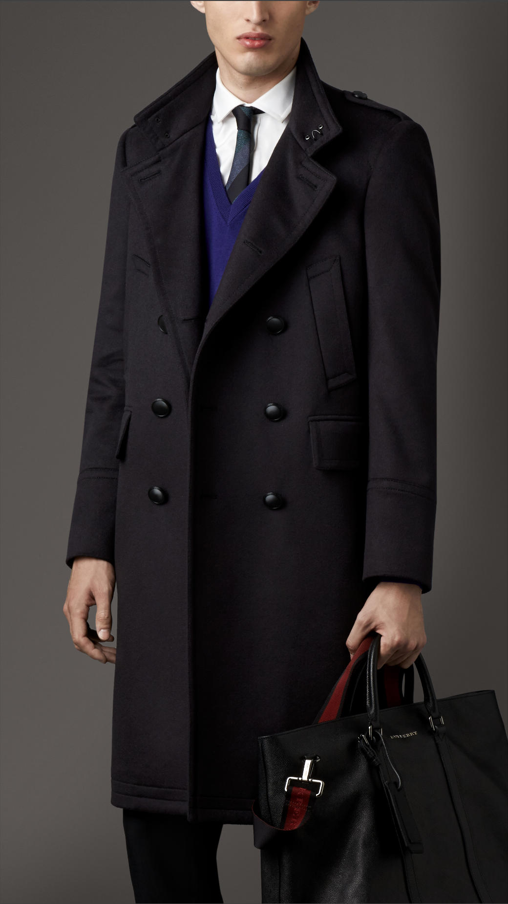 Lyst - Burberry Cashmere Stand Collar Coat in Blue for Men