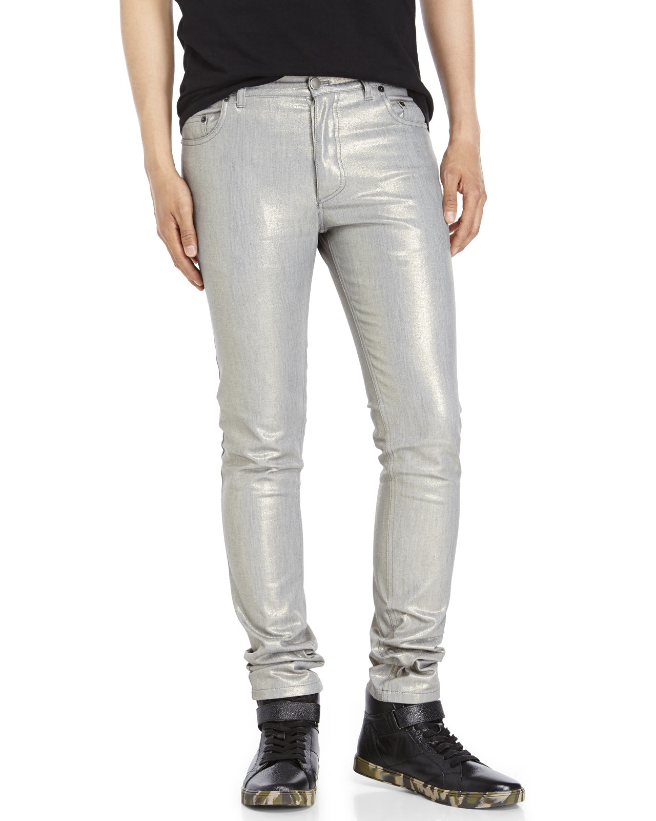 Lyst - Ann Demeulemeester Iridescent Glimmer Skinny Jeans in Metallic ...