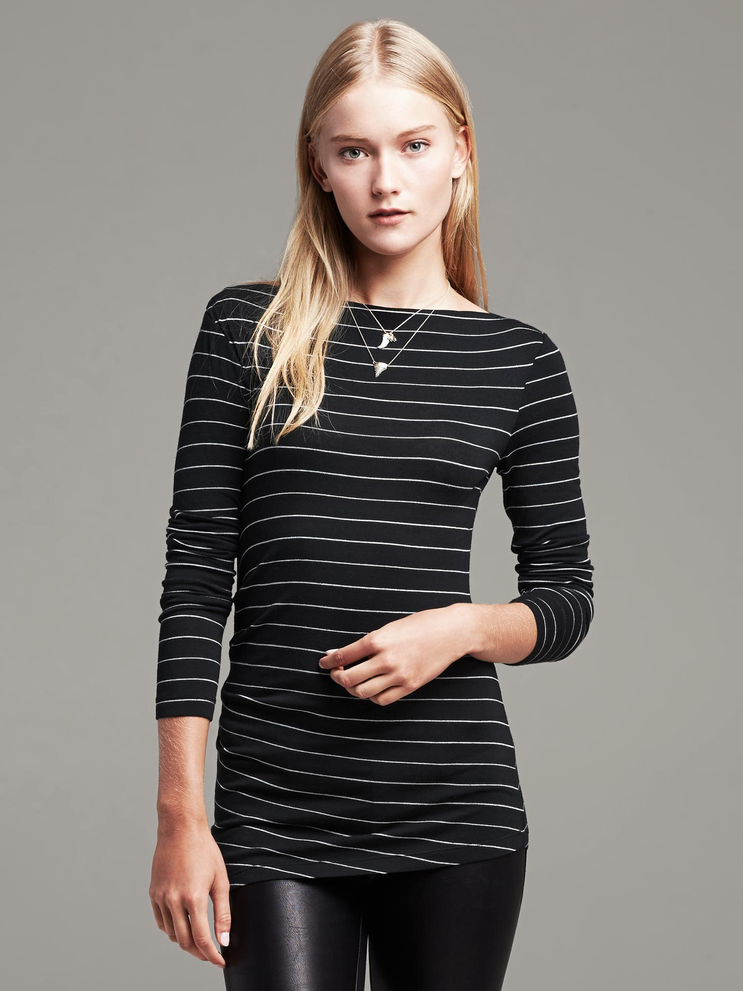 Banana Republic Multi Stripe Long Sleeve Tee In Black Lyst 