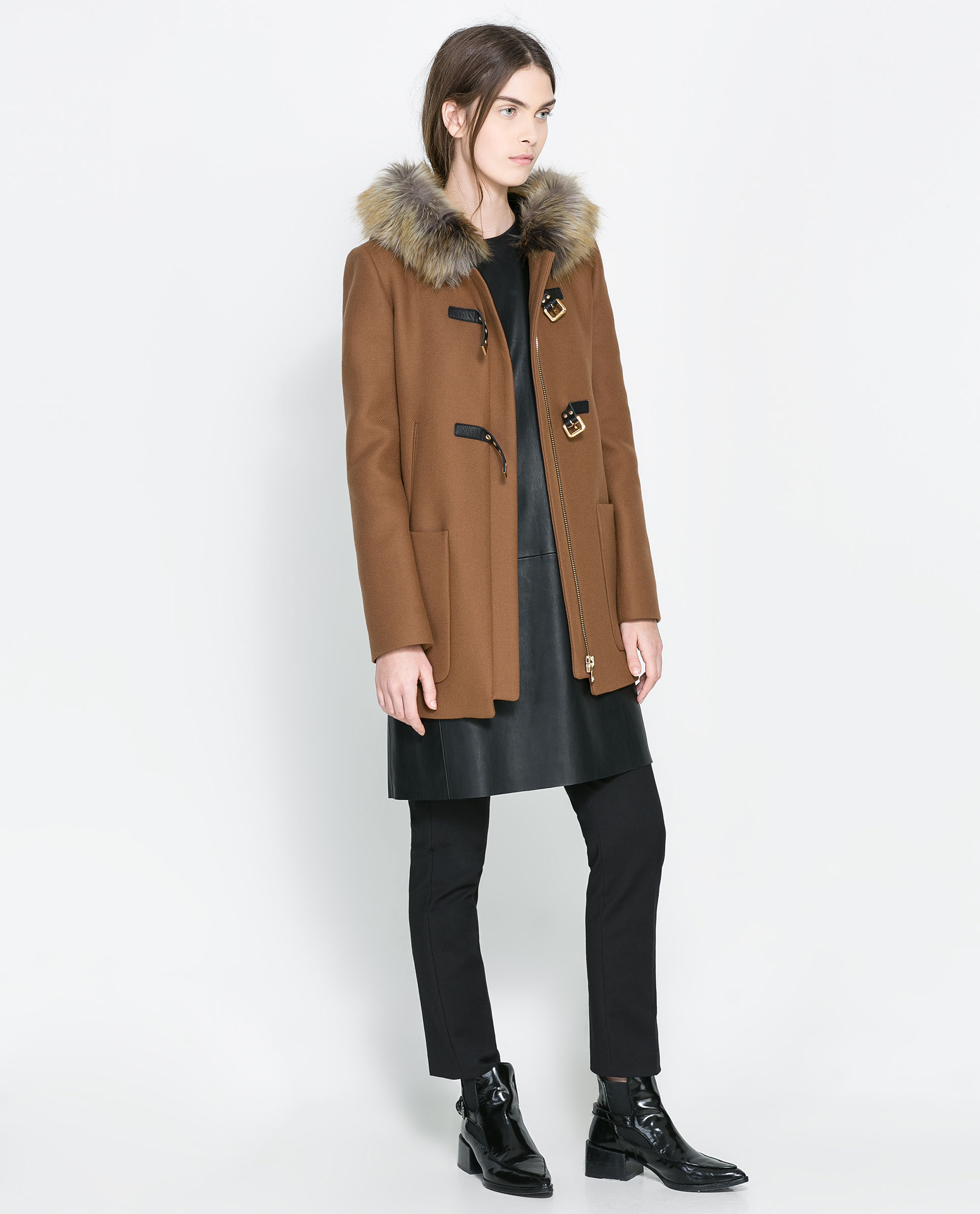zara duffle coat with fur hood