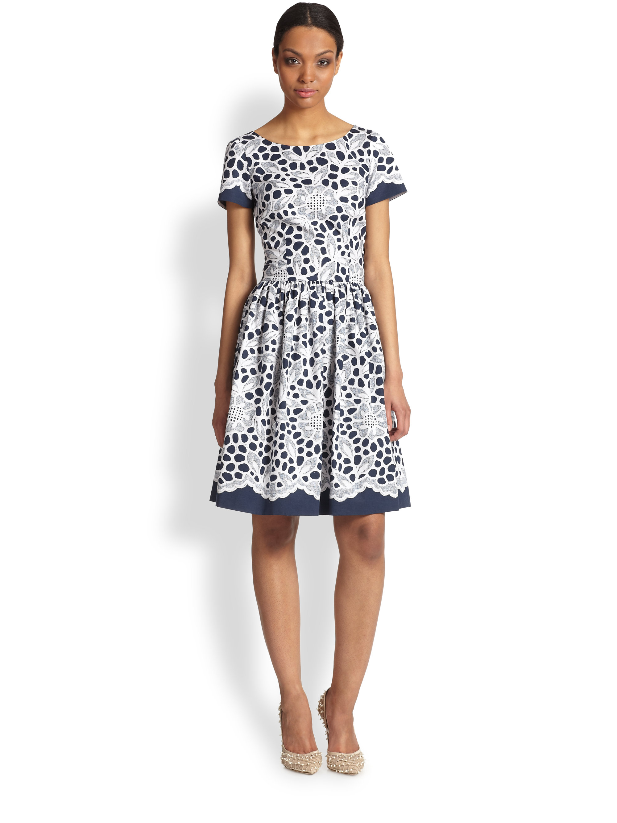 Lyst - Oscar De La Renta Lace Print Dress in Blue