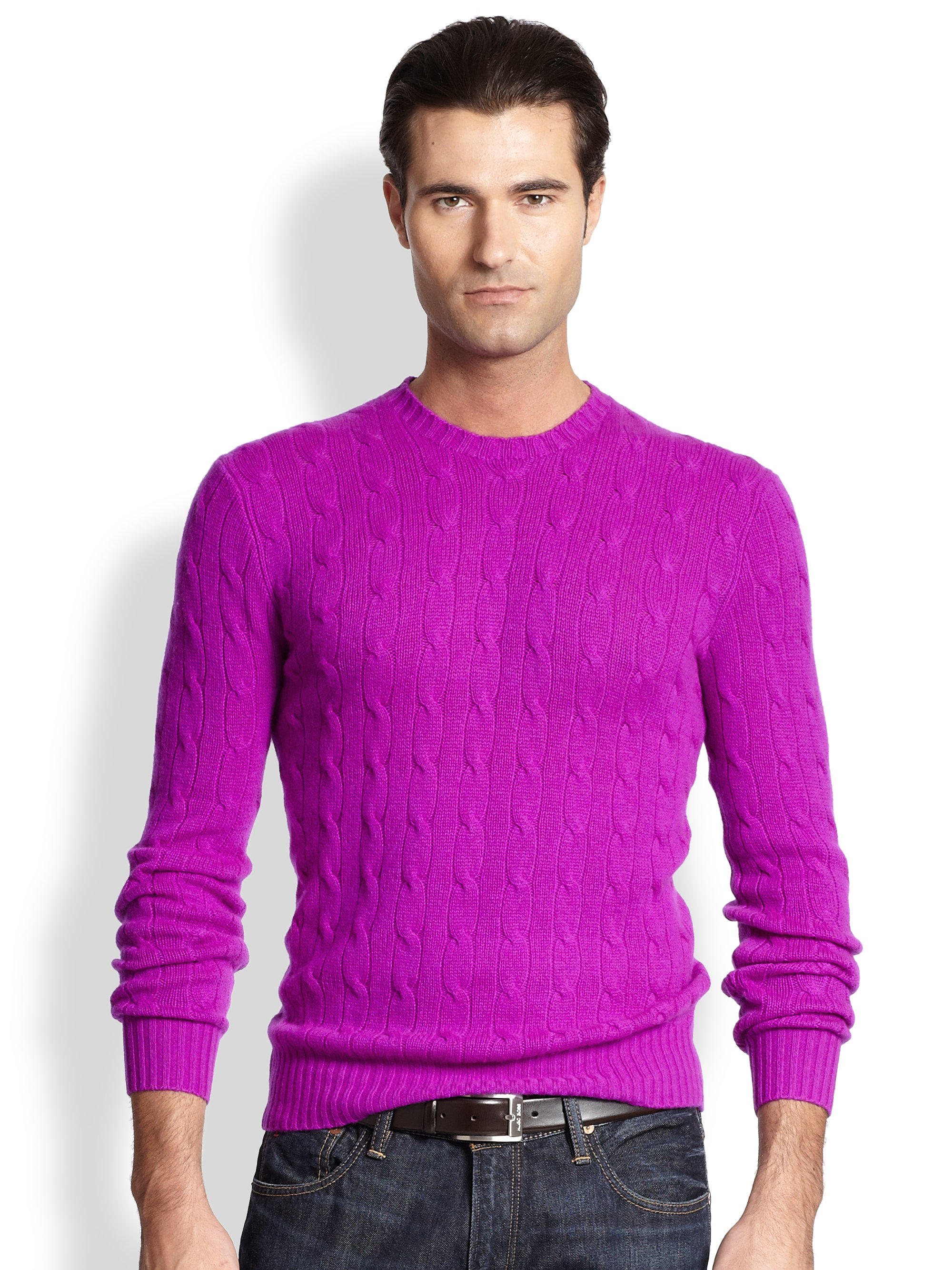 Lyst Polo Ralph Lauren Cableknit Cashmere Sweater in Purple for Men