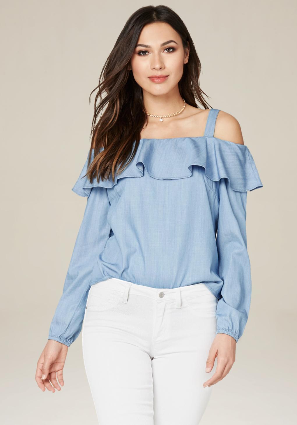Lyst - Bebe Lizzay Chambray Top in Blue