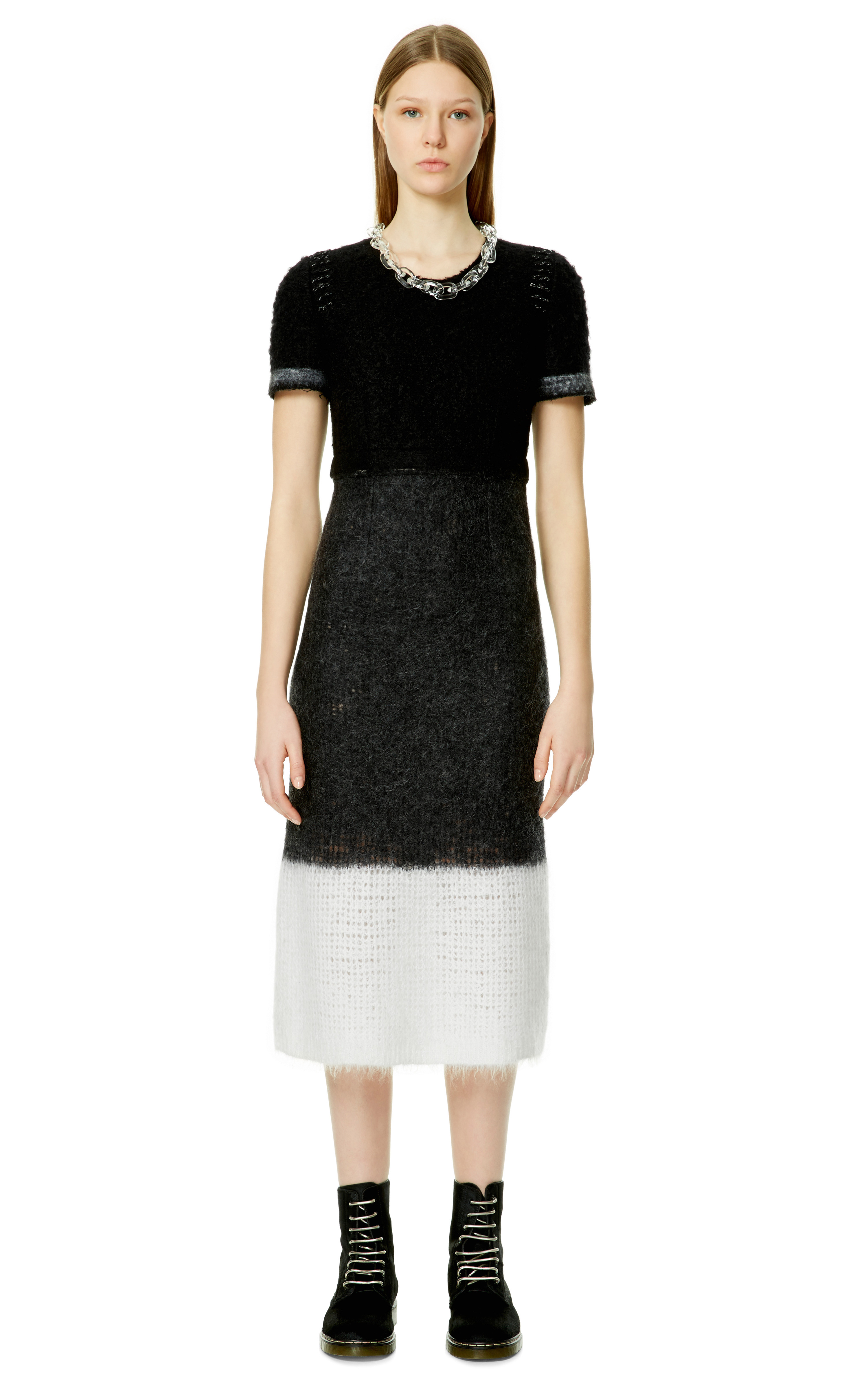 Calvin klein Black and Ivory Textured Mohair and Wool Short Sleeve