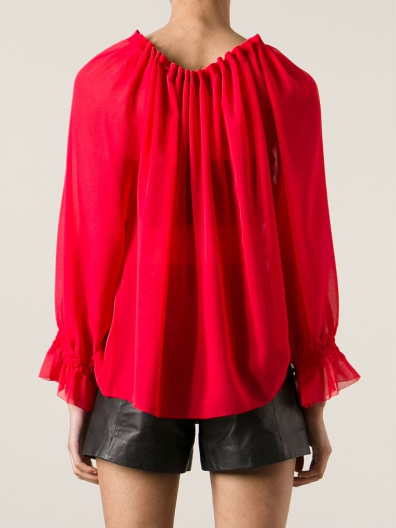 Lyst Ermanno Scervino Gathered Neckline Blouse in Red