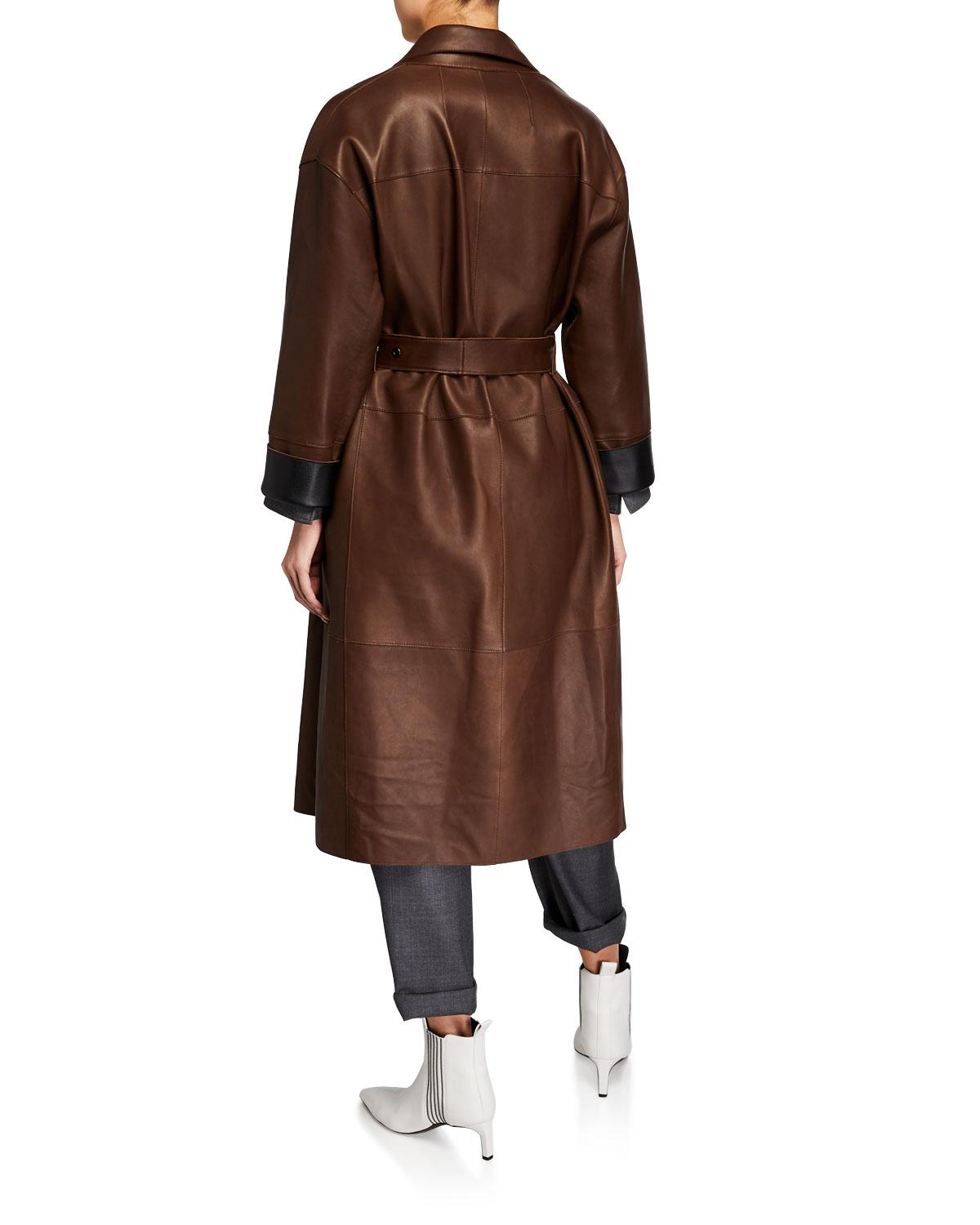 Brunello Cucinelli Reversible Leather Trench Coat - Lyst