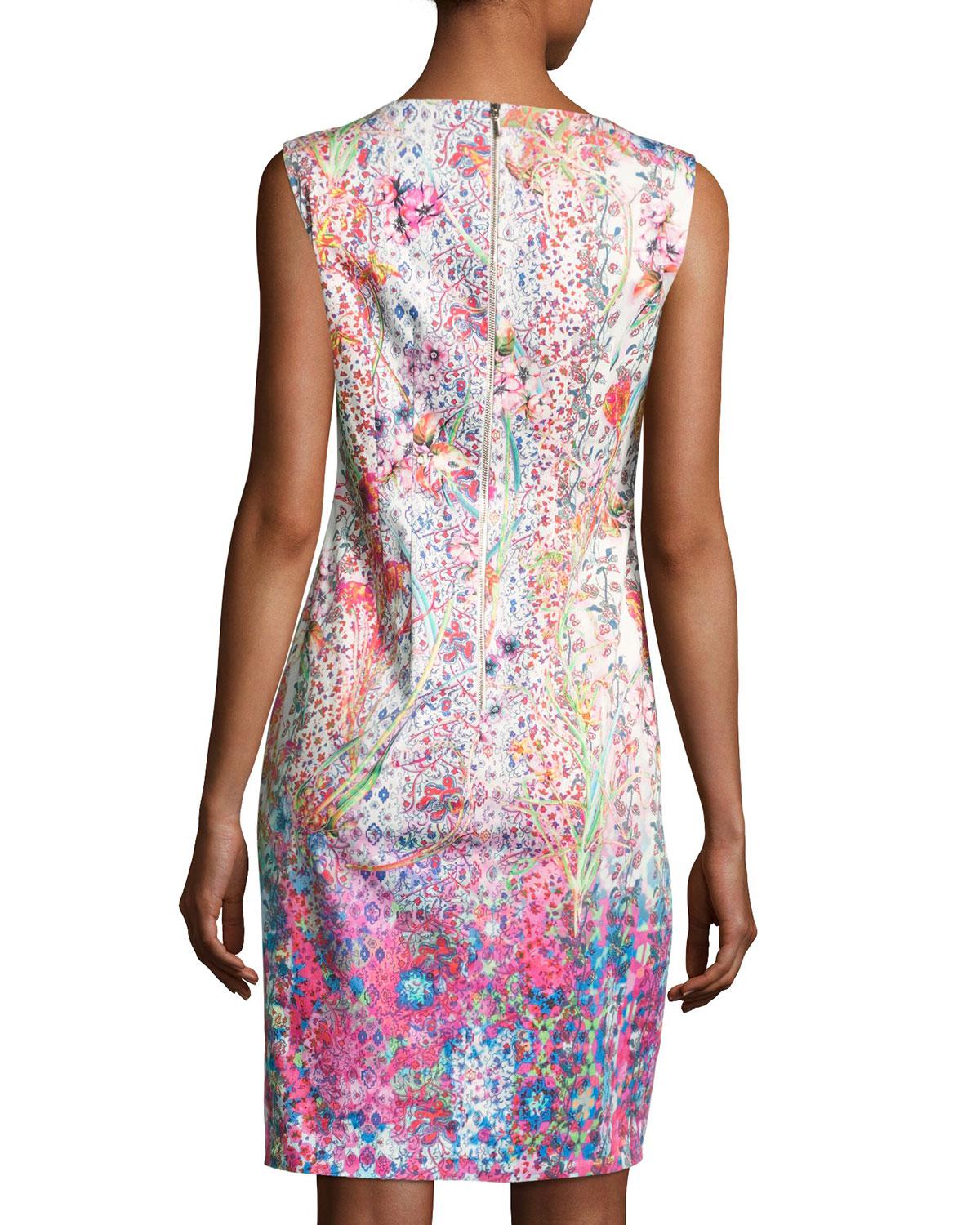 Lyst - Elie Tahari Emory Sleeveless Embellished Floral Sheath Dress in Pink