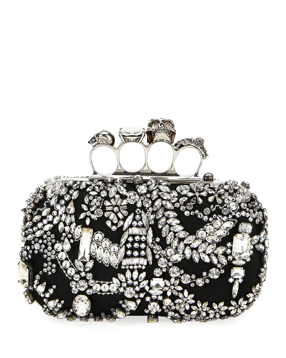 Alexander McQueen Four-ring Jeweled Skull Clutch Bag in Black - Lyst