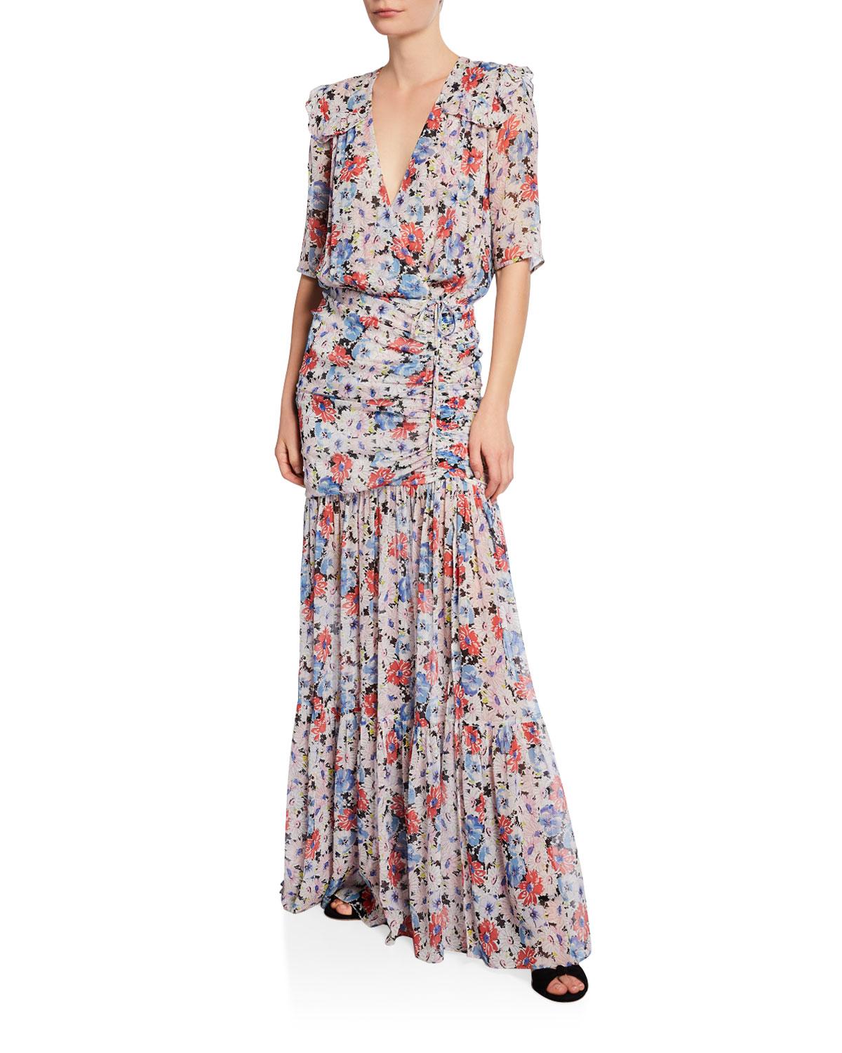 Veronica Beard Mick Gathered Floral-print Maxi Dress - Lyst