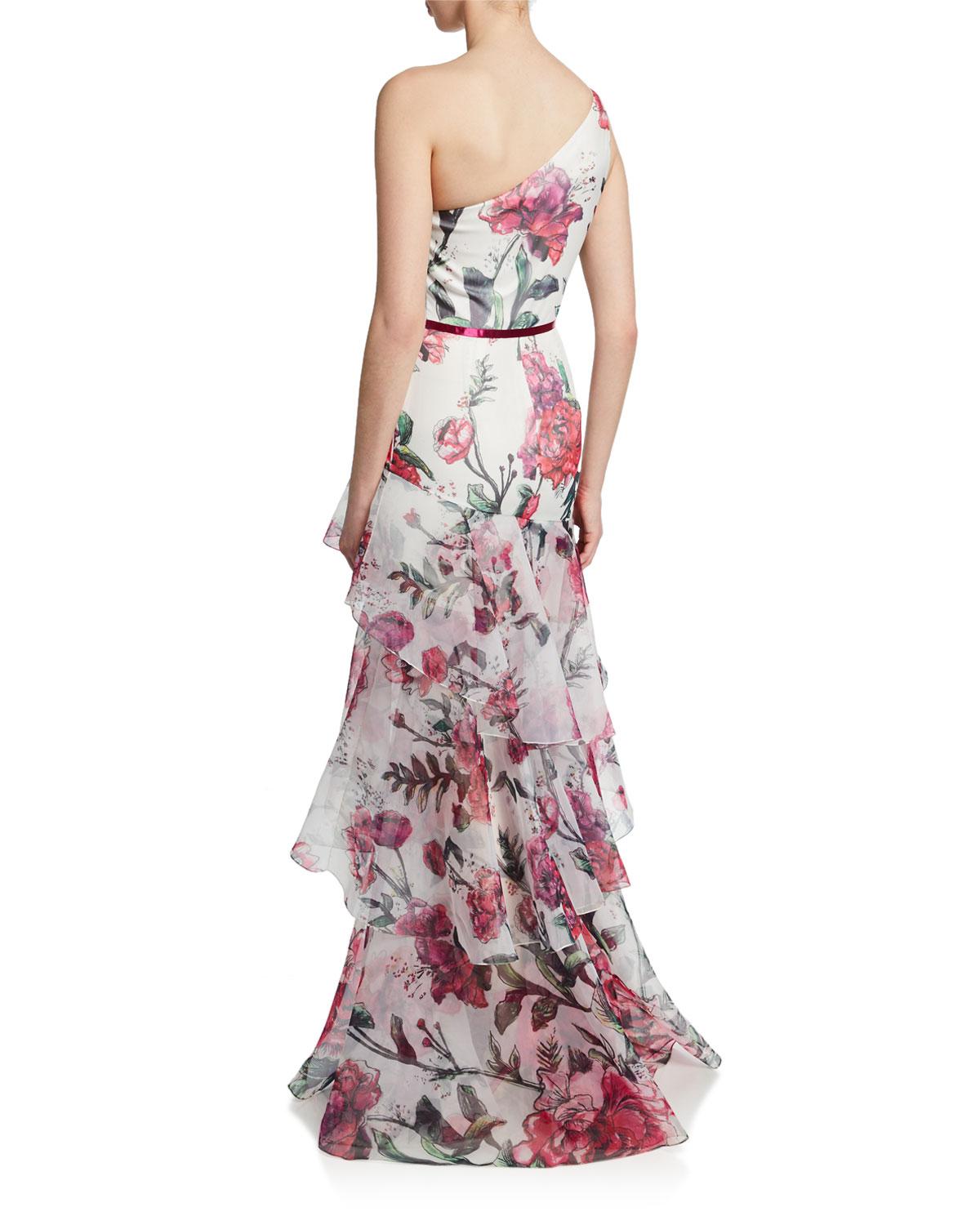 Marchesa notte Printed One-shoulder Dress - Lyst