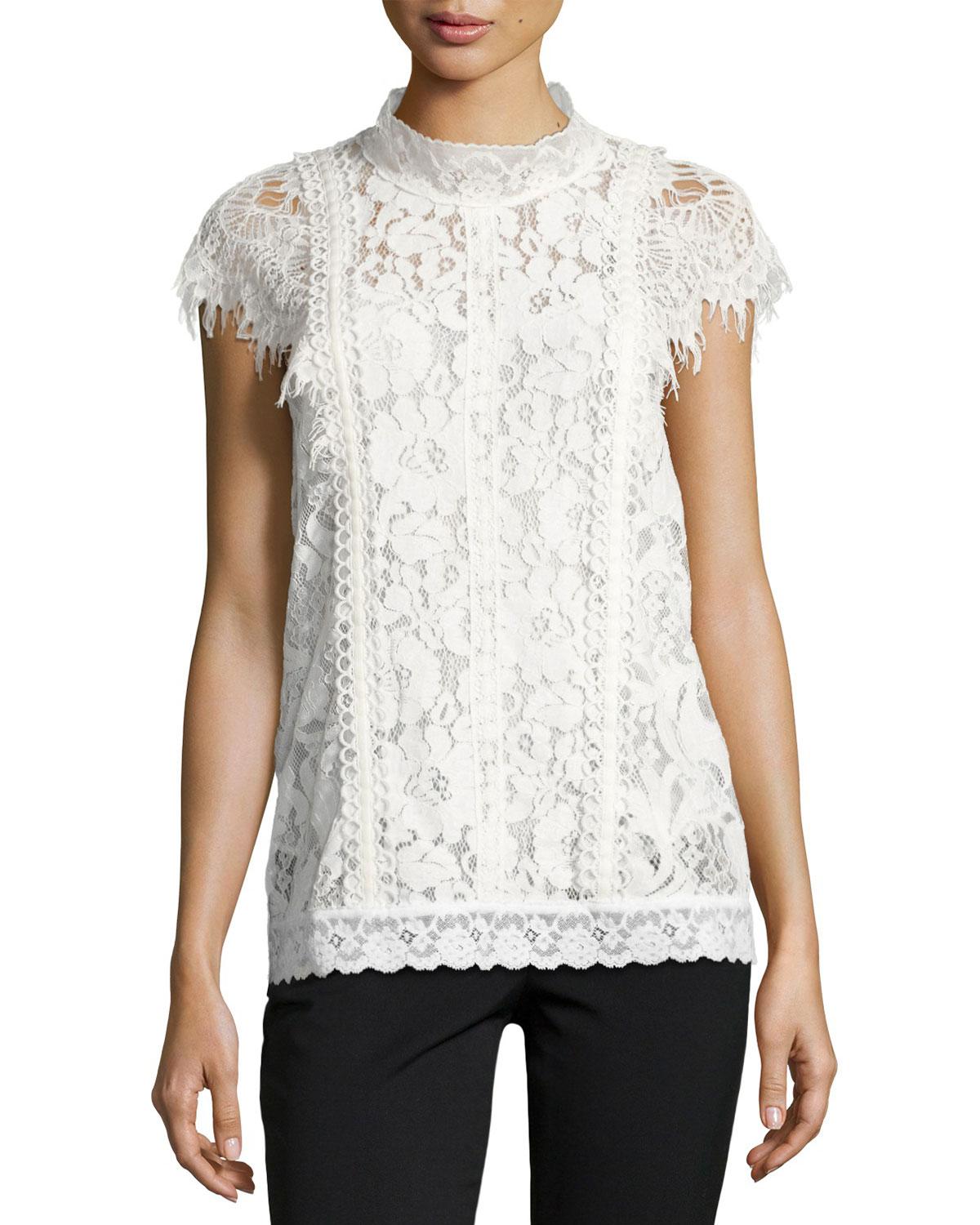Lyst - Burberry Lace Cap-sleeve Top in White