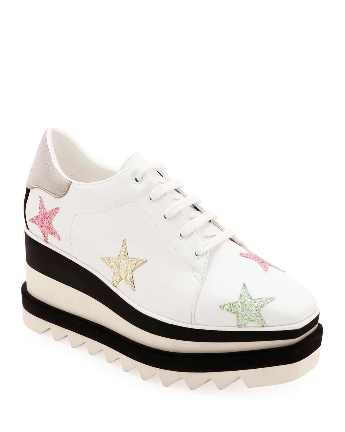 Stella McCartney Elyse Stars Glitter Platform Sneakers in White - Lyst