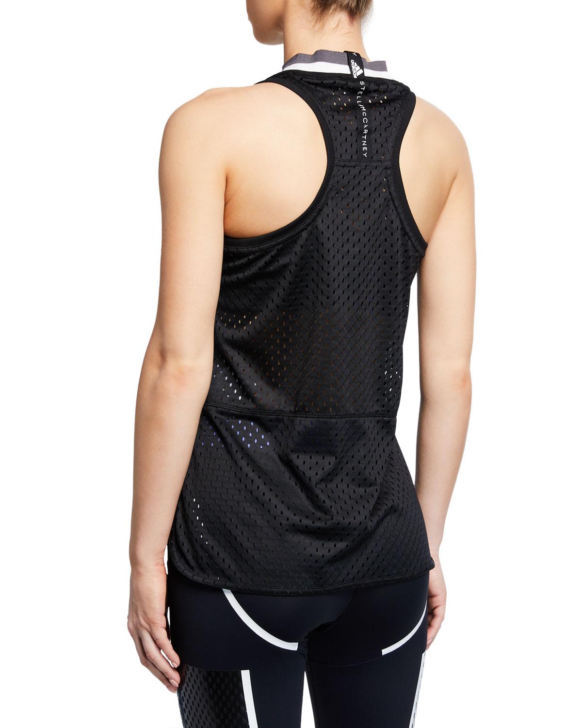 Adidas By Stella Mccartney Train Mesh High Neck Racerback Tank In Black