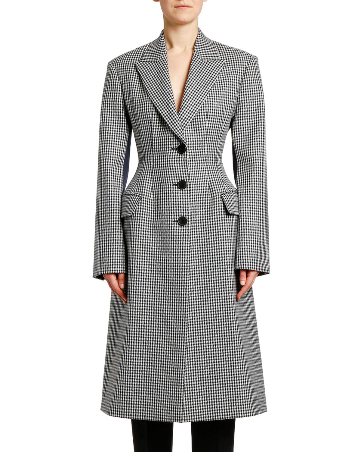 Alexander McQueen Small Dogtooth Check Wool Coat in Black - Lyst