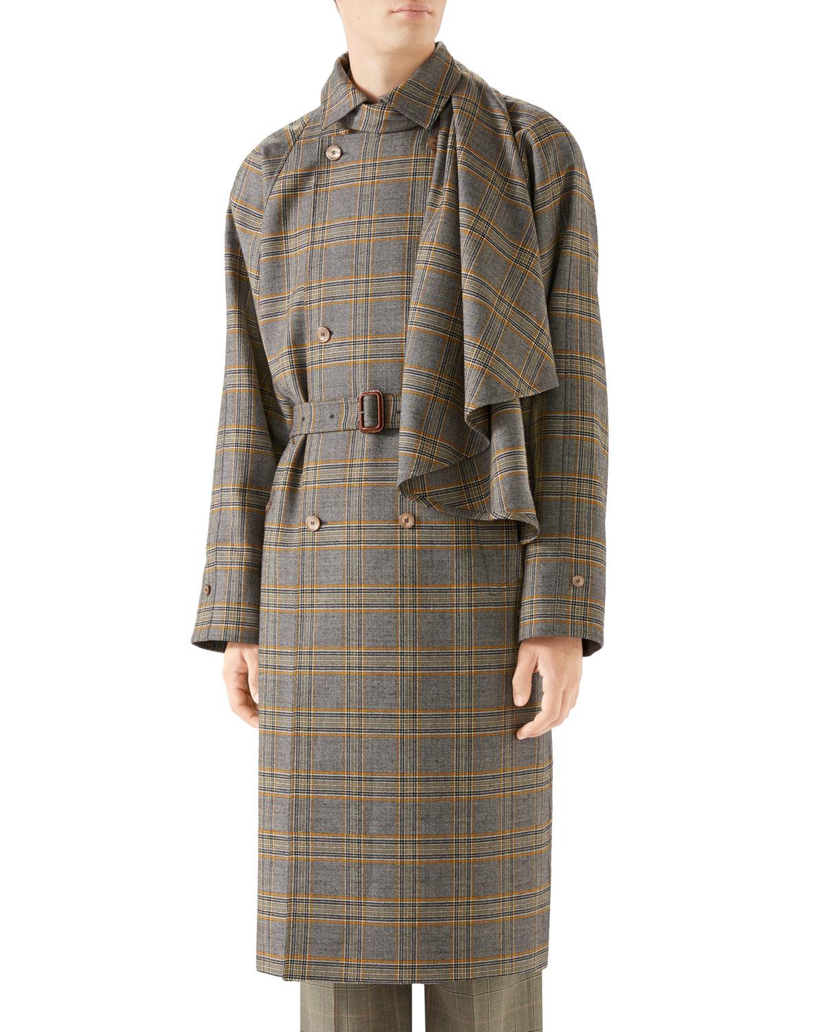 Lyst Gucci Men's Glen Plaid Overcoat W/ Removable Scarf in Black for Men