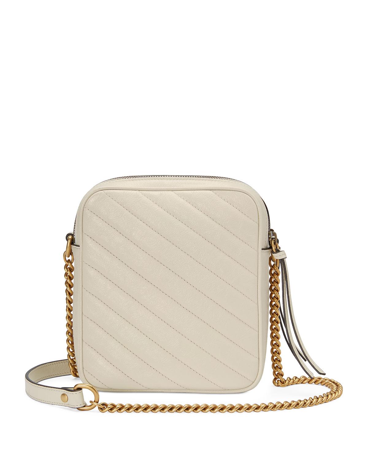 Gucci GG Marmont Tall Chevron Leather Crossbody Bag in White - Lyst