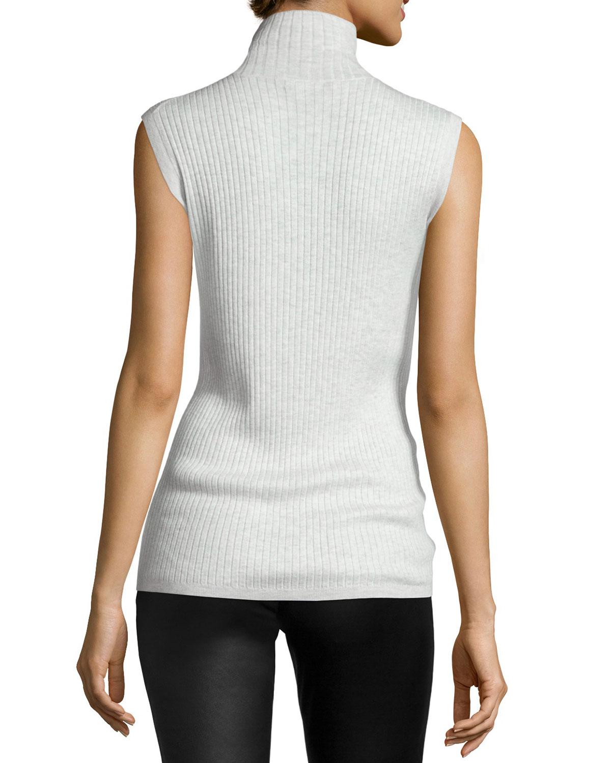 Lyst Vince Ribbed Turtleneck Sleeveless Top In Black