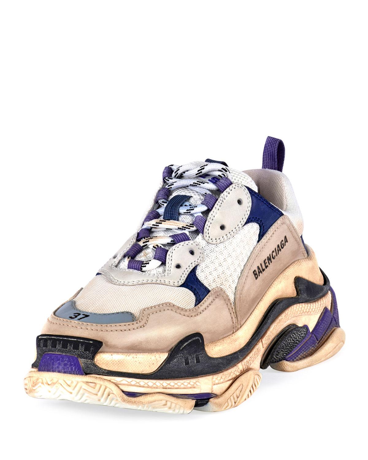 balenciaga triple s clear sole sneakers in navy blue