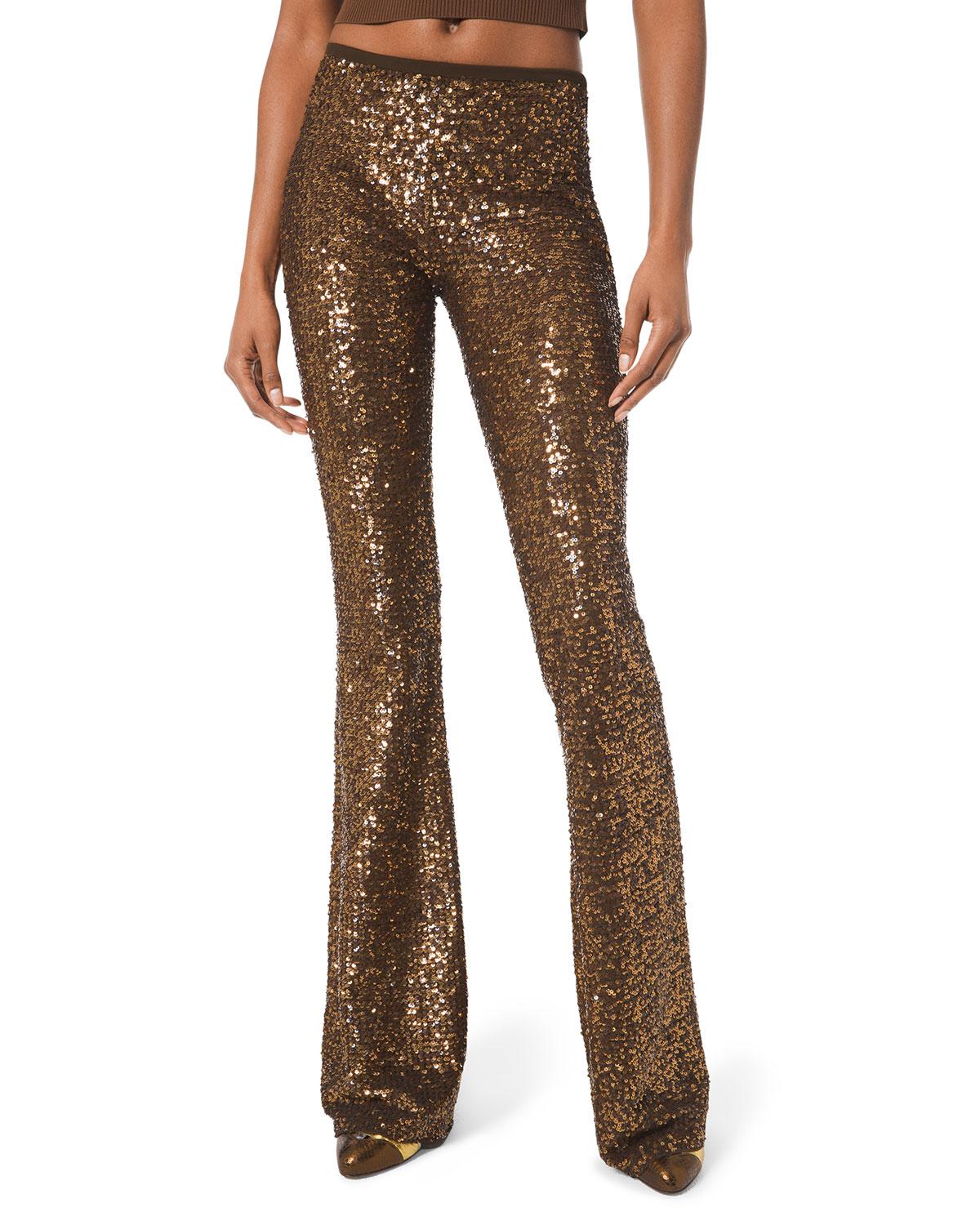 Michael Kors Sequined Flare-leg Pants in Brown - Lyst