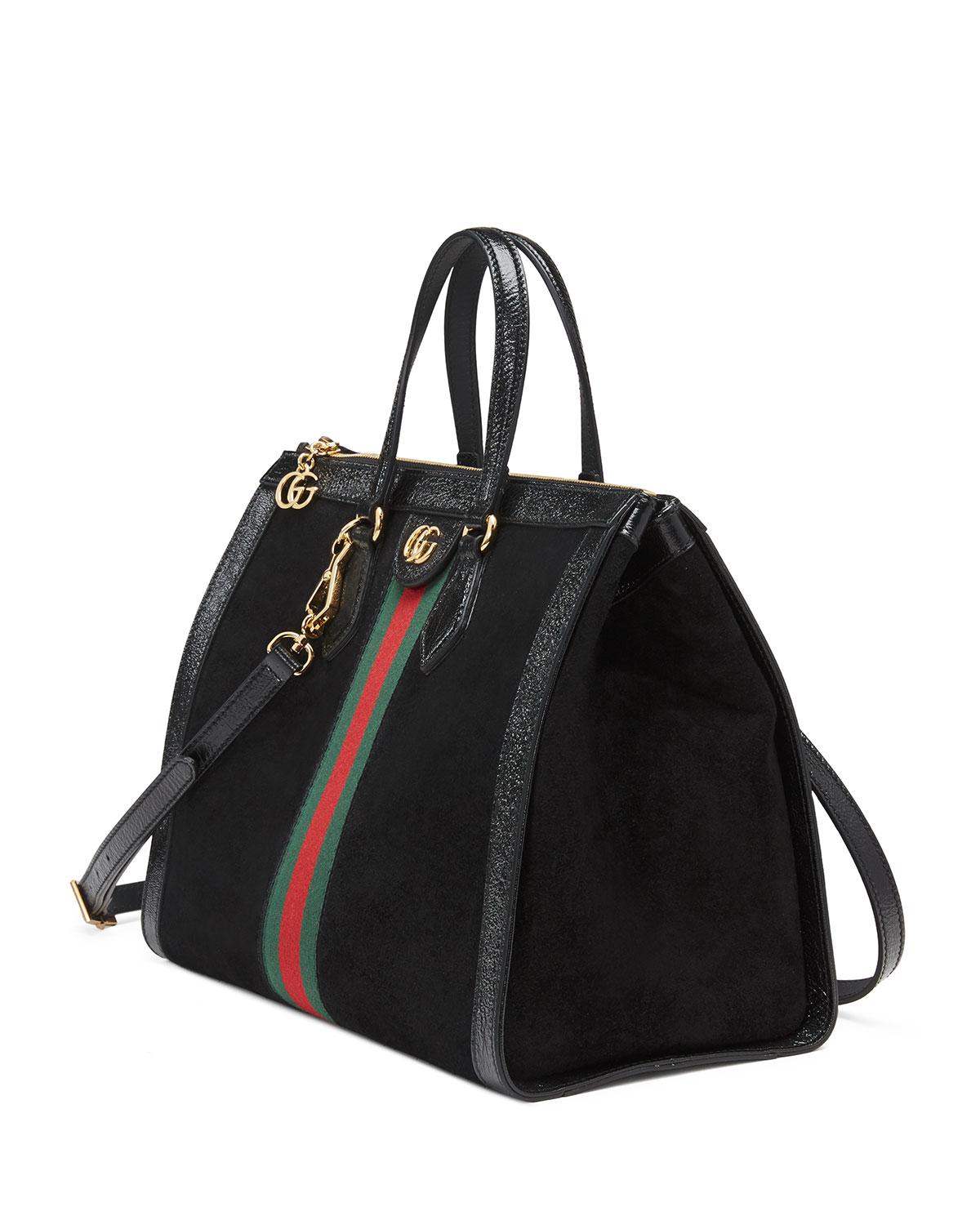 Gucci Ophidia Web Suede Top-handle Tote Bag in Black - Lyst