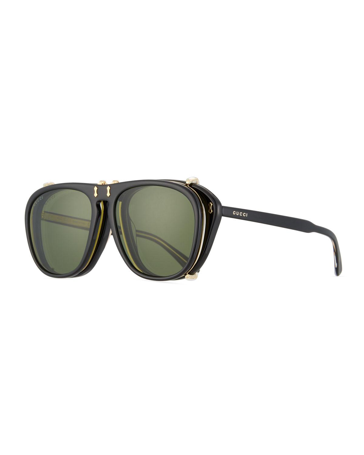 Lyst Gucci Men S Acetate Aviator Optical Frames W Sunglasses In Black For Men
