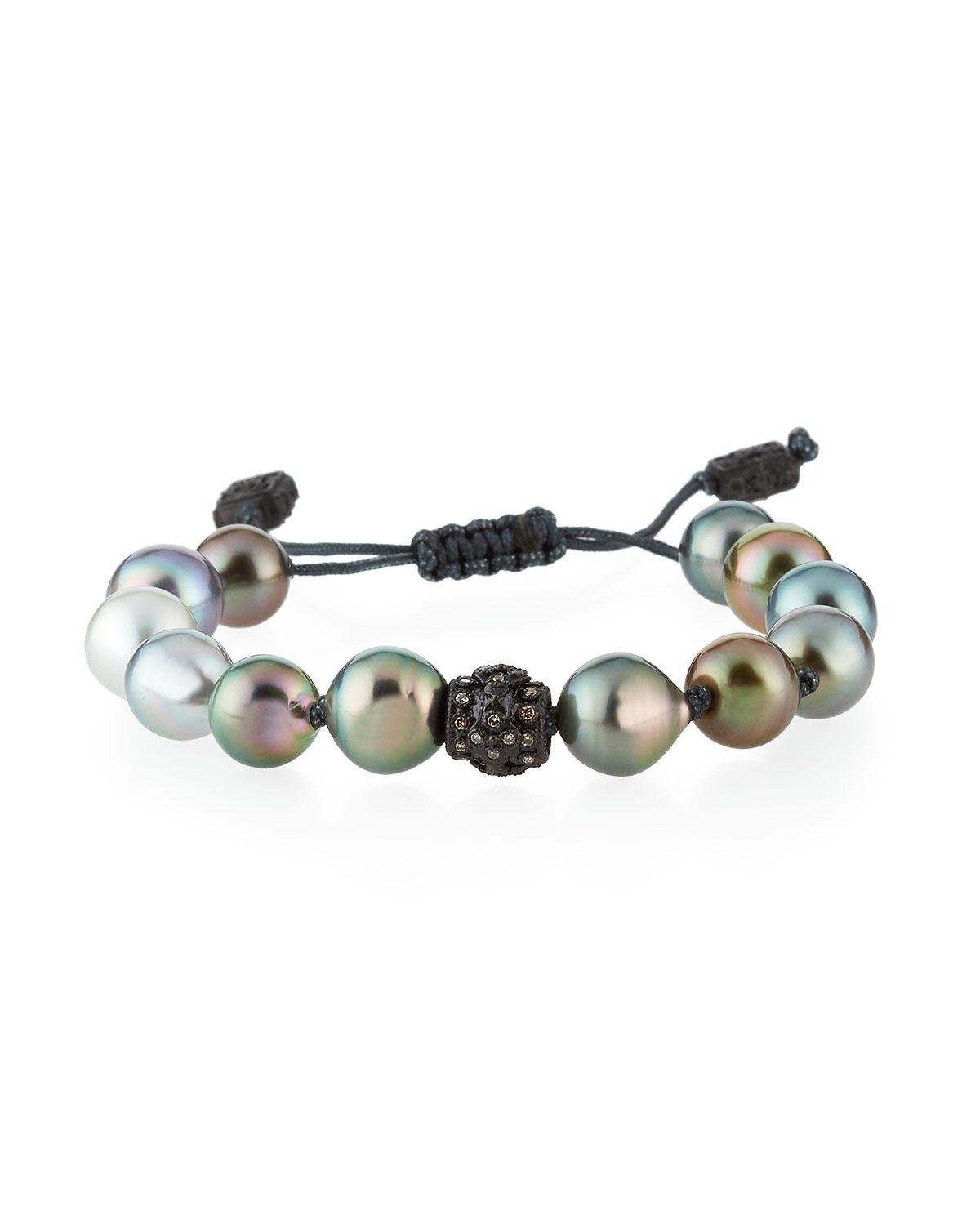 Lyst Armenta Old World Tahitian Pearl Pull Cord Bracelet With Lyst Armenta Old World Tahitian Pearl Pull Cord Bracelet With Champagne Diamonds In Black