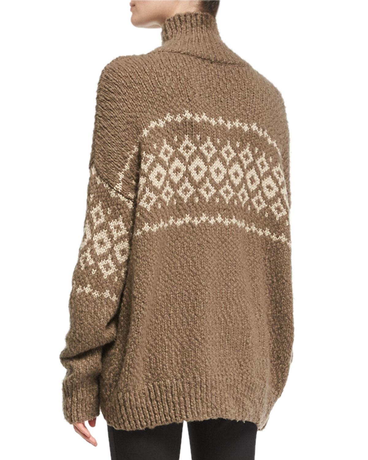 Vince Fair Isle Turtleneck Pullover Sweater in Brown | Lyst