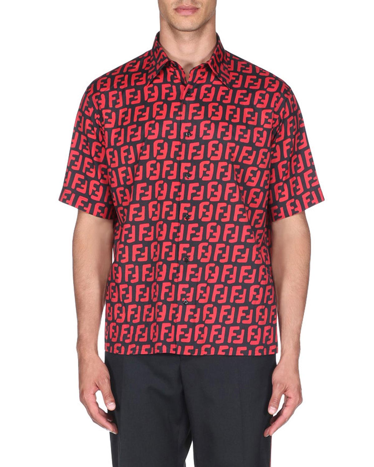 Fendi Men's Logo-print Sport Shirt in Red for Men - Lyst