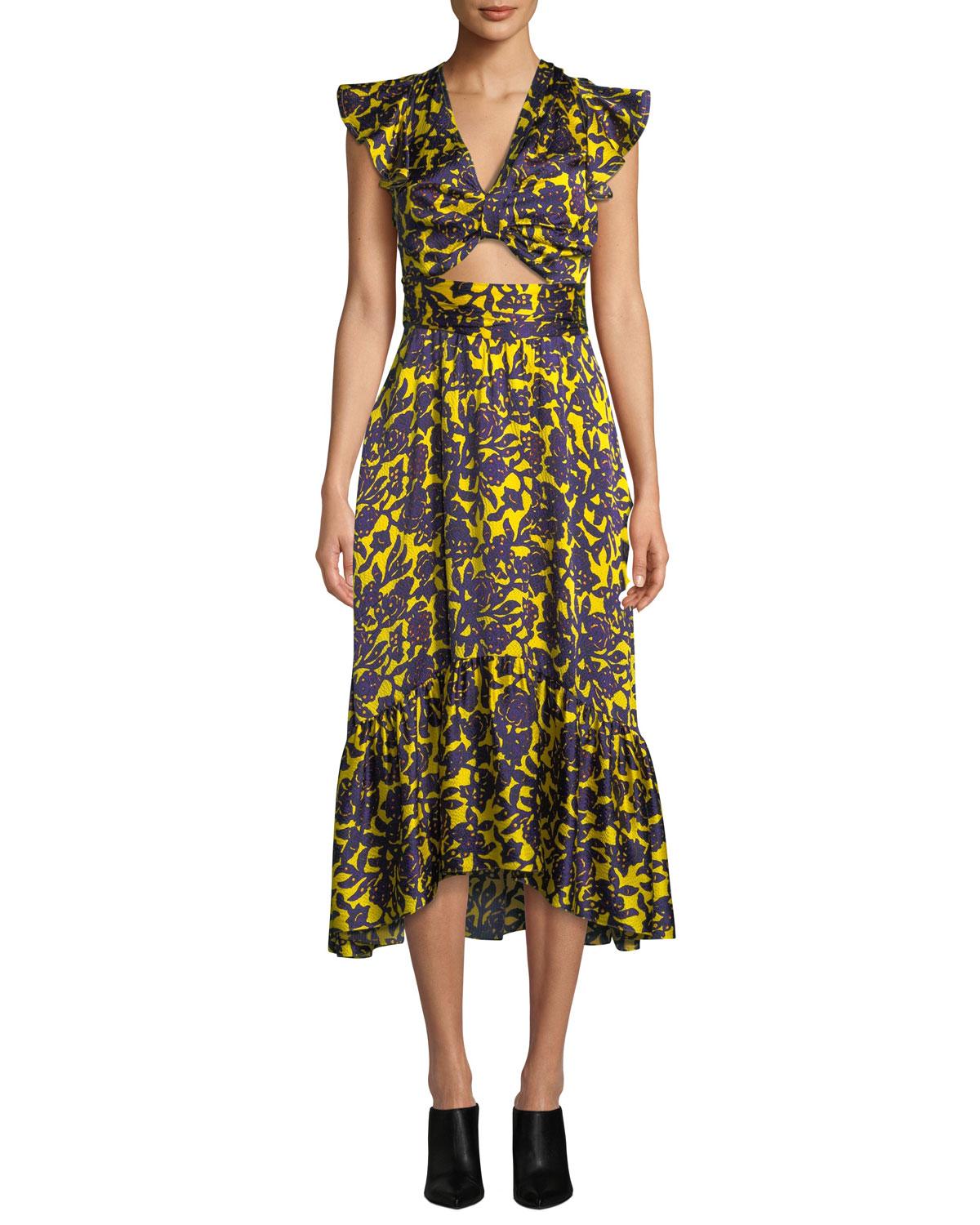 Lyst A.L.C. Valencia Cutout Floralprint Silk Dress in Yellow