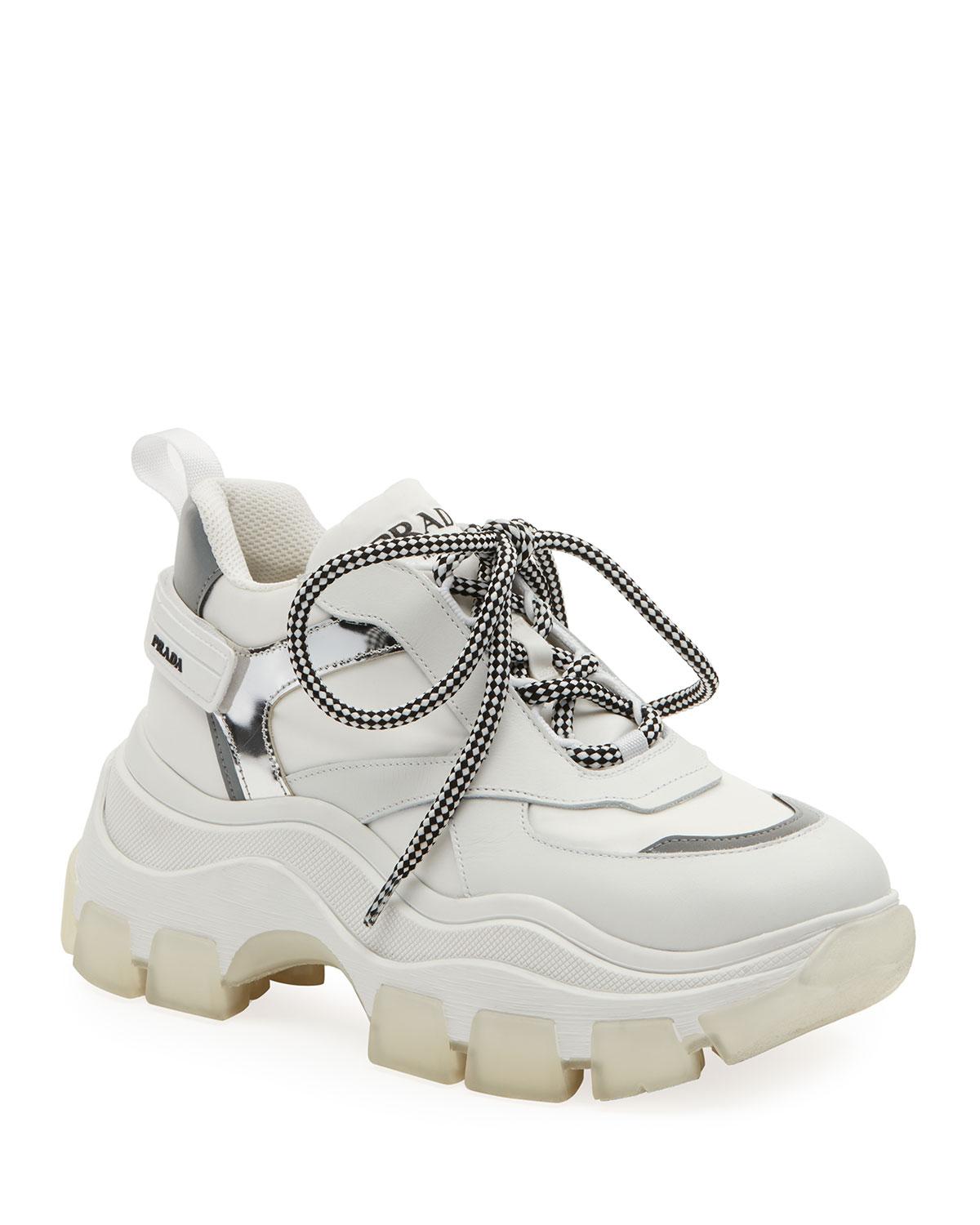 Prada Lace-up Chunky Platform Hiking Sneakers in White - Lyst