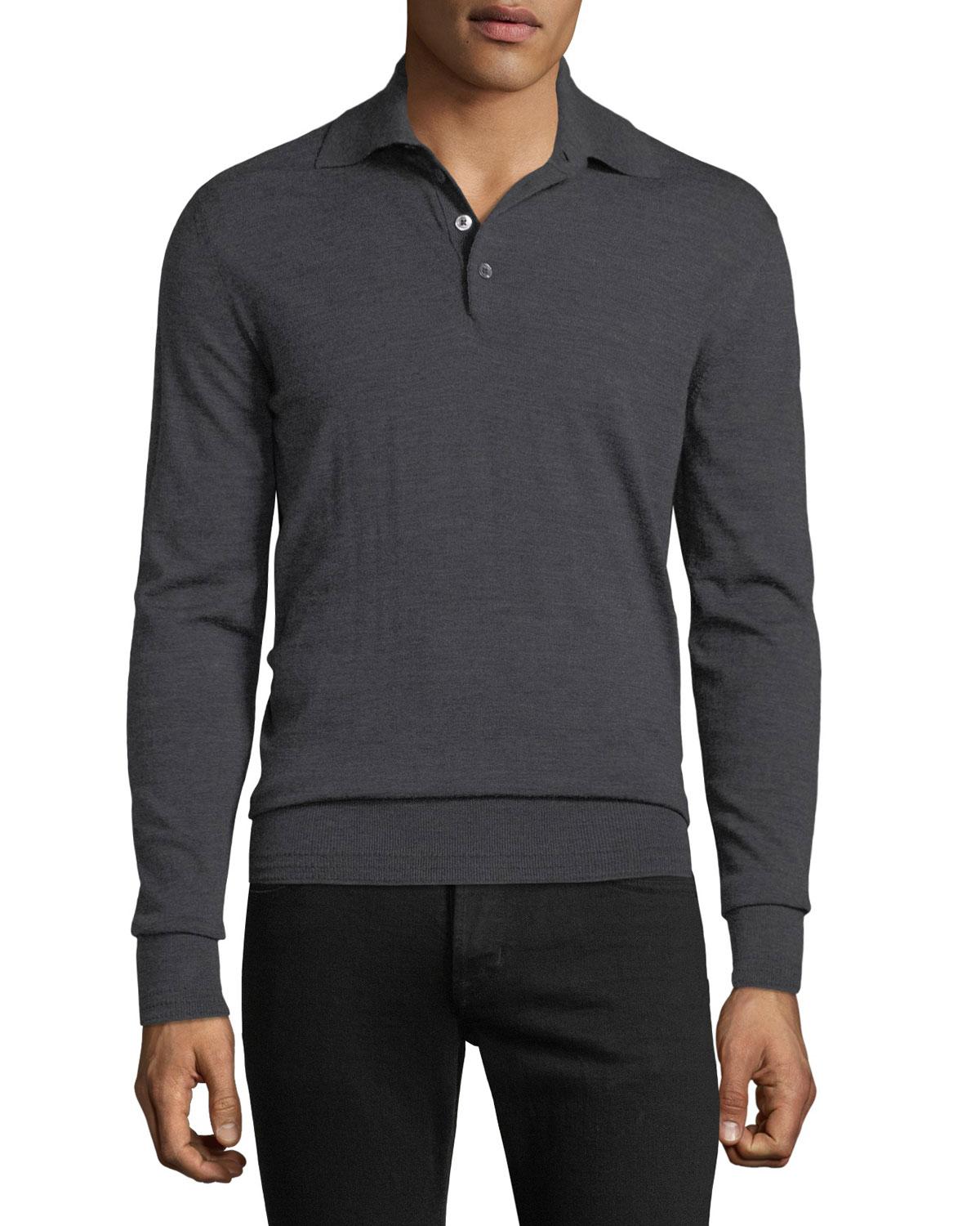 Lyst - Tom Ford Men's Long-sleeve Merino Wool Polo Shirt in Gray for Men