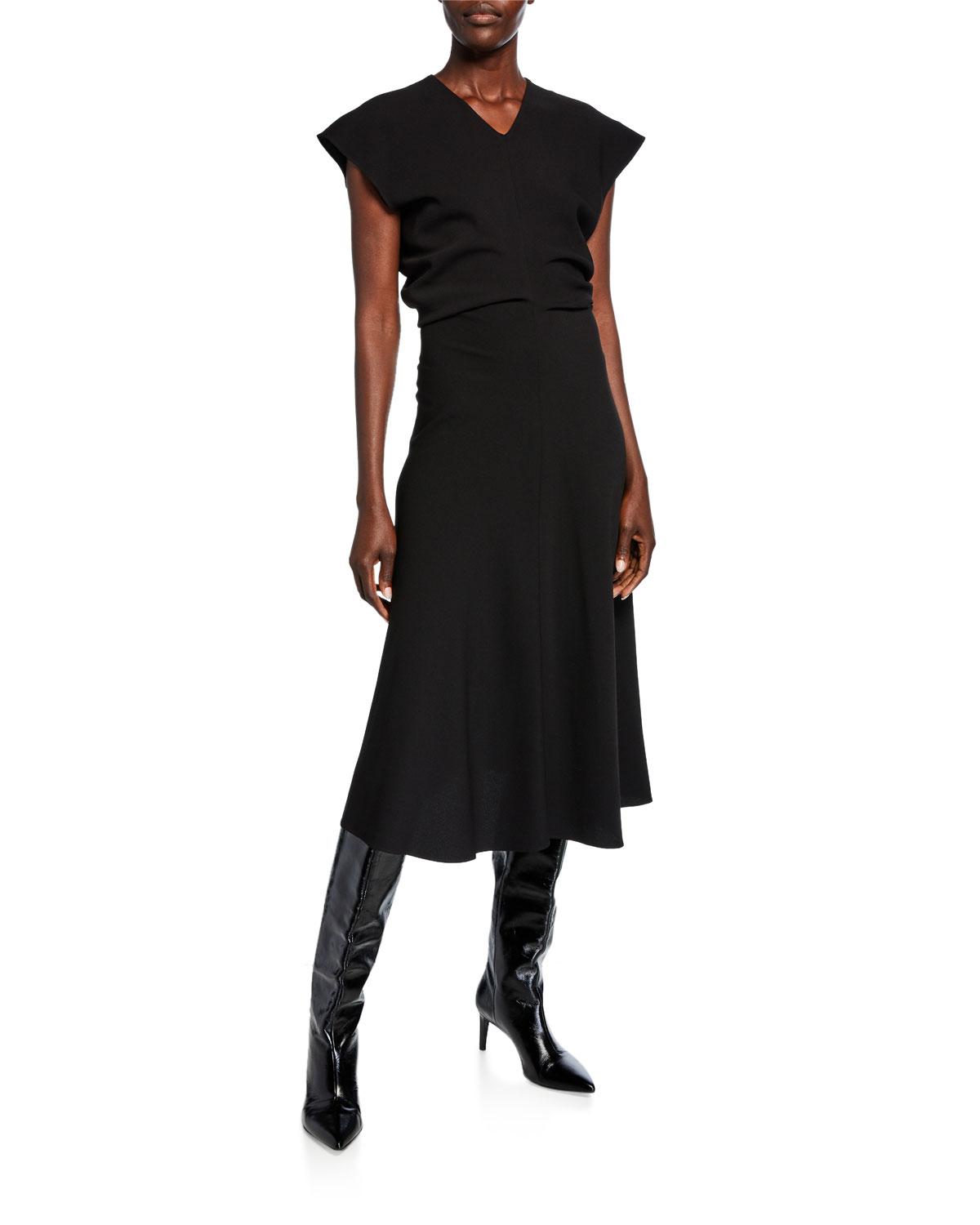 Proenza Schouler Textured Crepe V-neck Midi Dress in Black - Lyst