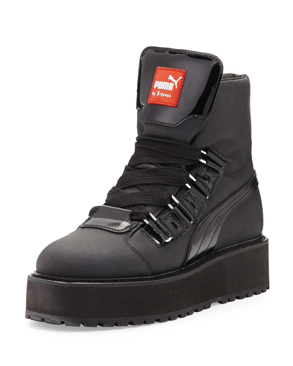 Puma Rubberized Leather Sneaker Boot in Black | Lyst