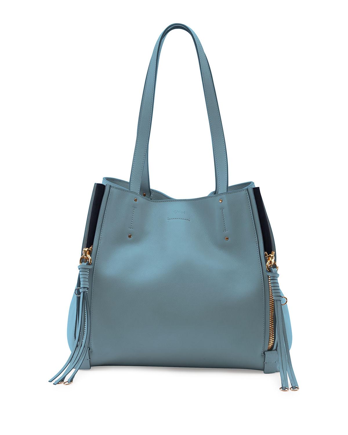 Chloé Milo Medium Leather & Suede Tote Bag in Blue | Lyst