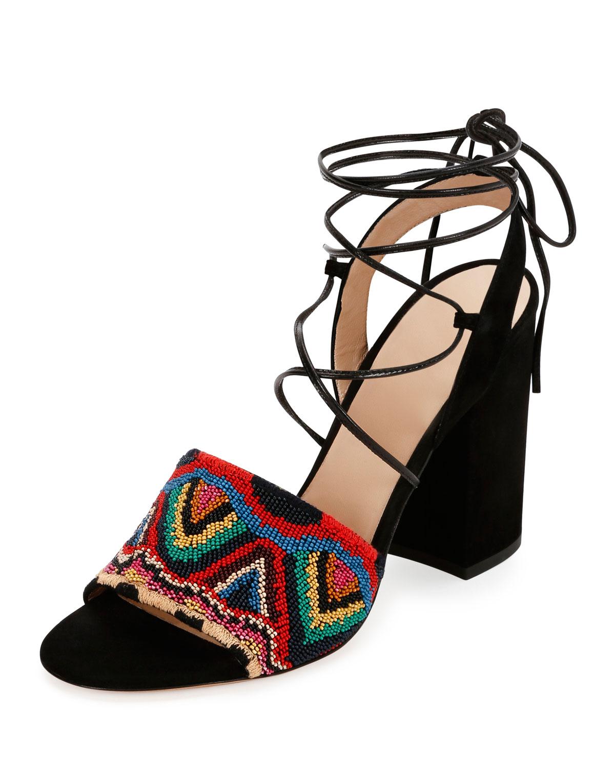 Valentino Native Beaded Lace-up Sandal in Black - Save 60% | Lyst