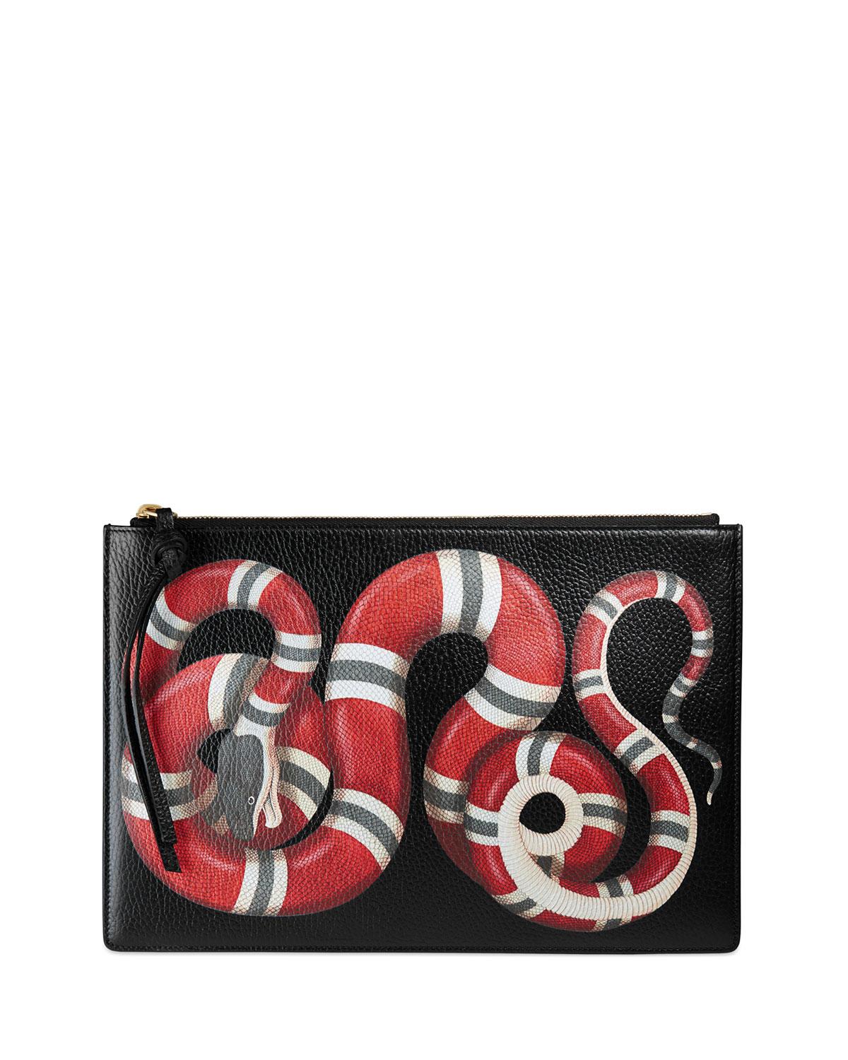 Lyst - Gucci Snake-print Leather Clutch Bag in Black