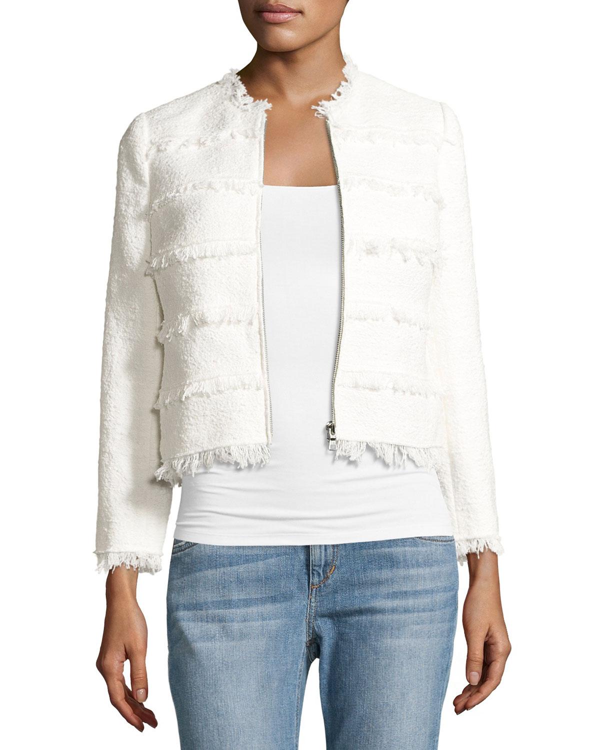 Lyst - Rebecca Taylor Textured Tweed Jacket With Fringe in White