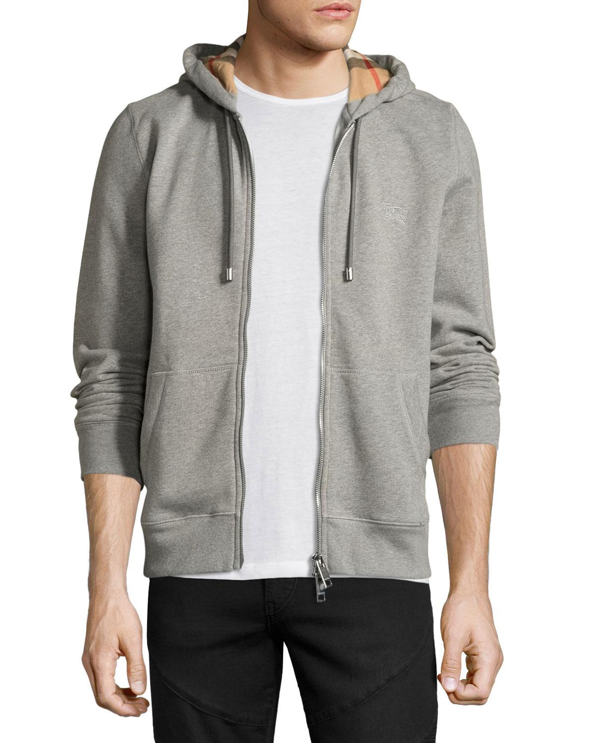Burberry Claredon Jersey Hoodie W/check Lining in Gray for Men | Lyst