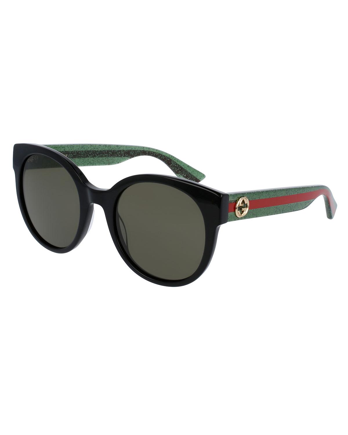 Gucci Glittered Monochromatic Round Sunglasses in Black | Lyst