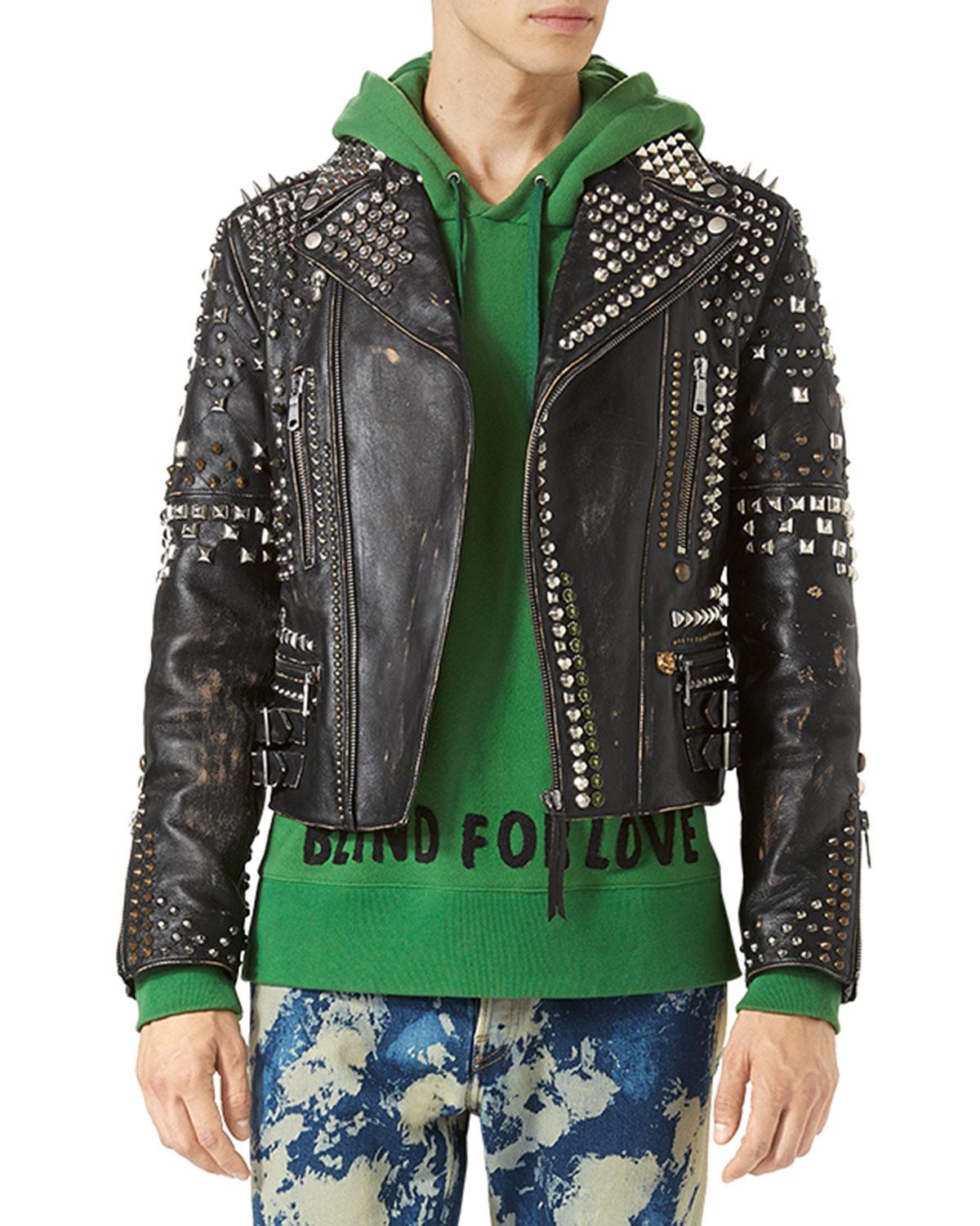 Lyst Gucci Studded Leather Biker Jacket in Black for Men