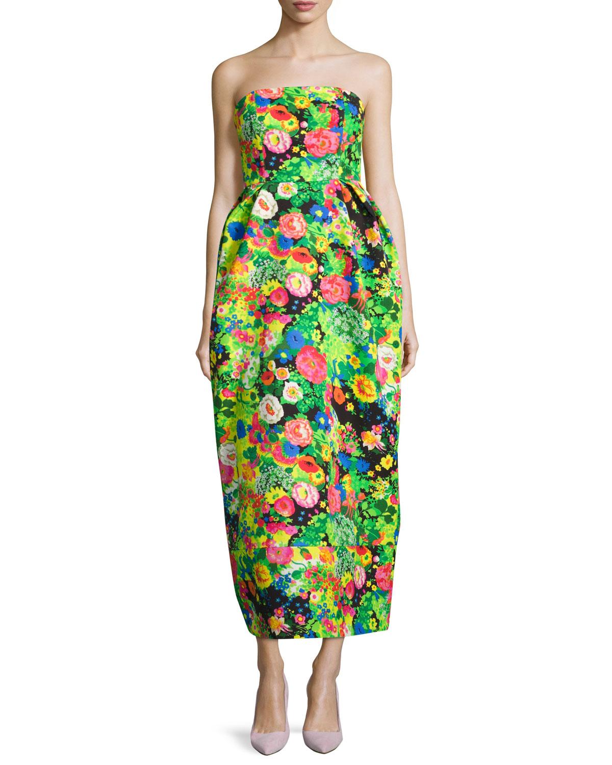 Lyst - Rosie Assoulin Floral Print Strapless Dress in Green