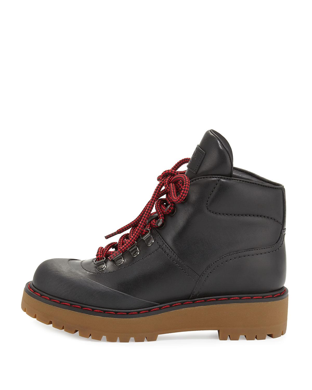 Lyst - Prada Lace-up Leather Hiking Boot in Black