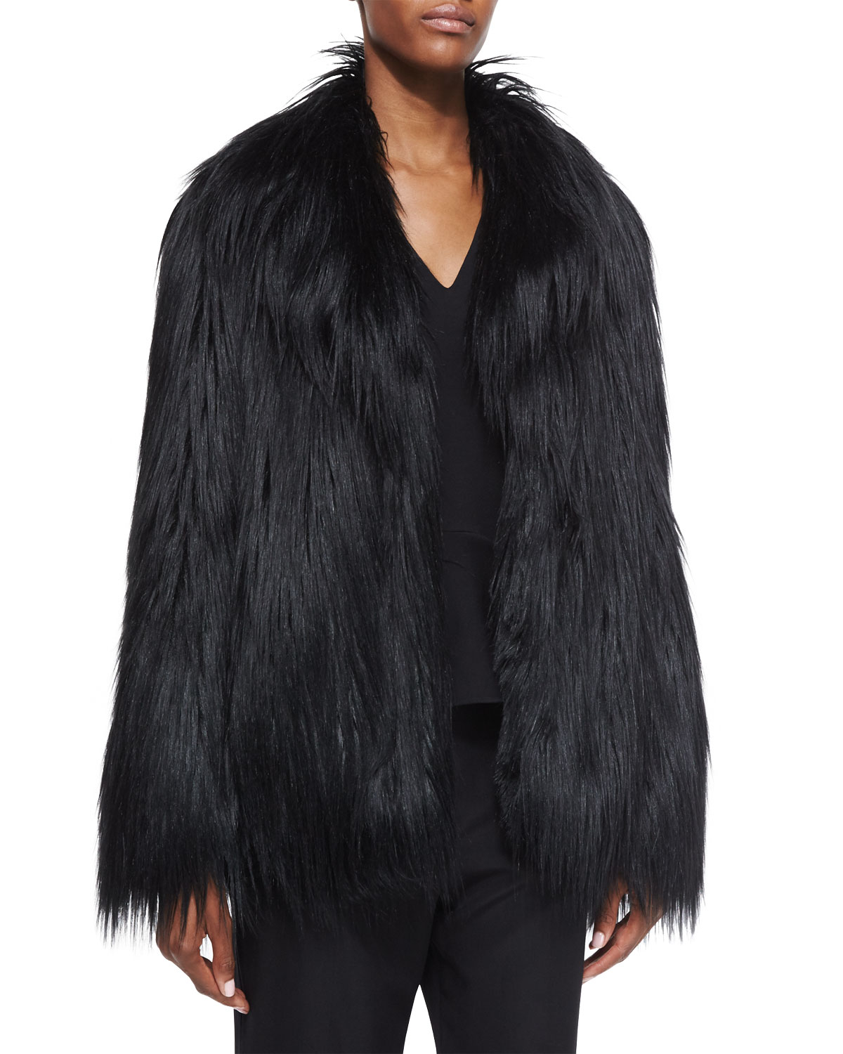 Lyst - Stella Mccartney Faux-fur Short Coat in Black