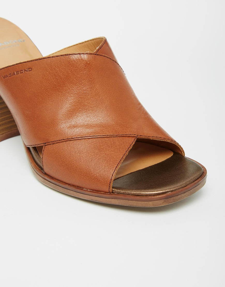 Lyst - Vagabond Lea Tan Leather Heeled Mule Sandals in Brown