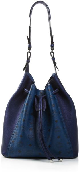 Mcm Bloomingdale&#39;s Exclusive Medium Visetos Drawstring Shoulder Bag in Blue (Navy/Metallic Navy ...